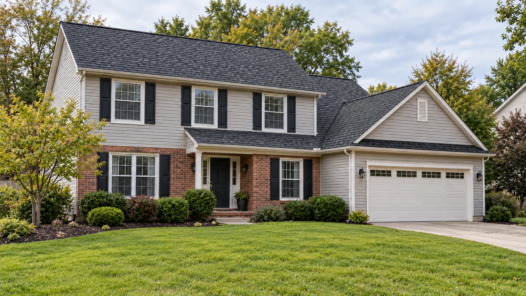 Colonial house with architectural shingle roofing